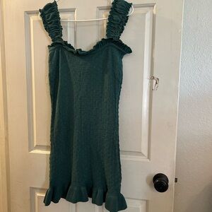 Free People Forest Green Ruffle Strap Knit Dress